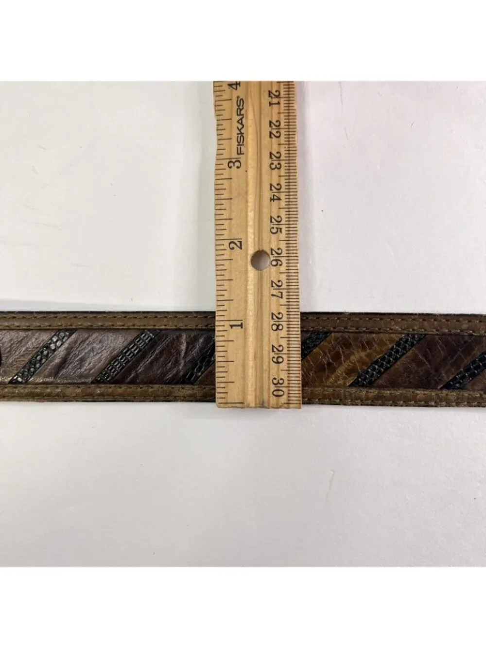 PAOLO DA PONTE Vintage Leather Lizard Skin Belt Made in Italy Womens 34 Brown